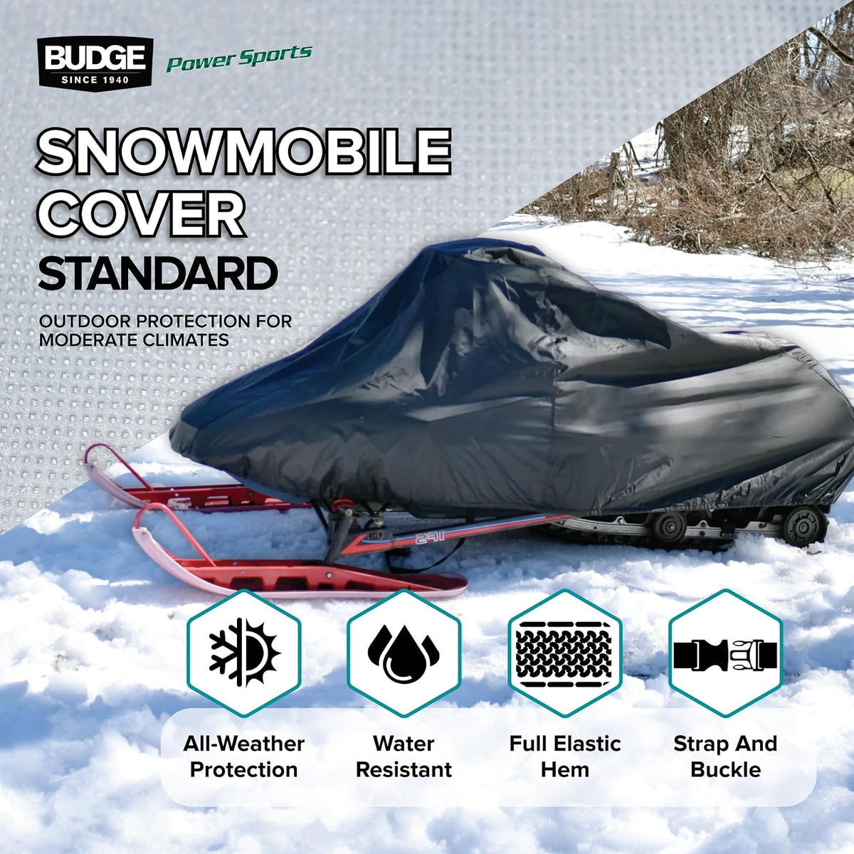 Budge Sportsman - Funda para Motos de Nieve, Impermeable y Resistente a los Rayos UV, protección Resistente, se Adapta a Motos de Nieve de hasta 130 Pulgadas de Largo x 51 Pulgadas de Ancho x 48