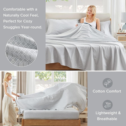 Comfort Spaces - Juego de sábanas 100% algodón Transpirable, Ligero, Suave con Bolsillo elástico de 12 Pulgadas, se Adapta a colchones de hasta 14 Pulgadas, Ropa de Cama acogedora para Todas Las