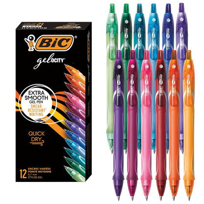 BIC Gelocity Bolígrafos de Gel de Secado Rápido, Colores Surtidos - 12 unidades - Colores Variados