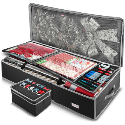 Hearth & Harbor - Contenedor de almacenamiento de papel de regalo con cinta organizador de almacenamiento - Bolsa de almacenamiento de Navidad con bolsillos interiores extras - Organizador de regalo