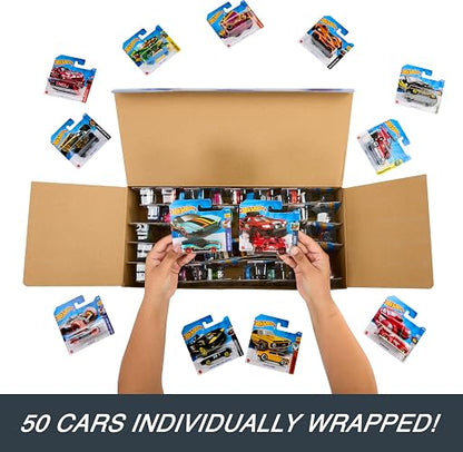 Hot Wheels Die Cast Basics Vehículo de Juguete Paquete de 50 Autos con una fantástica decoración para niños de 3 años en adelante