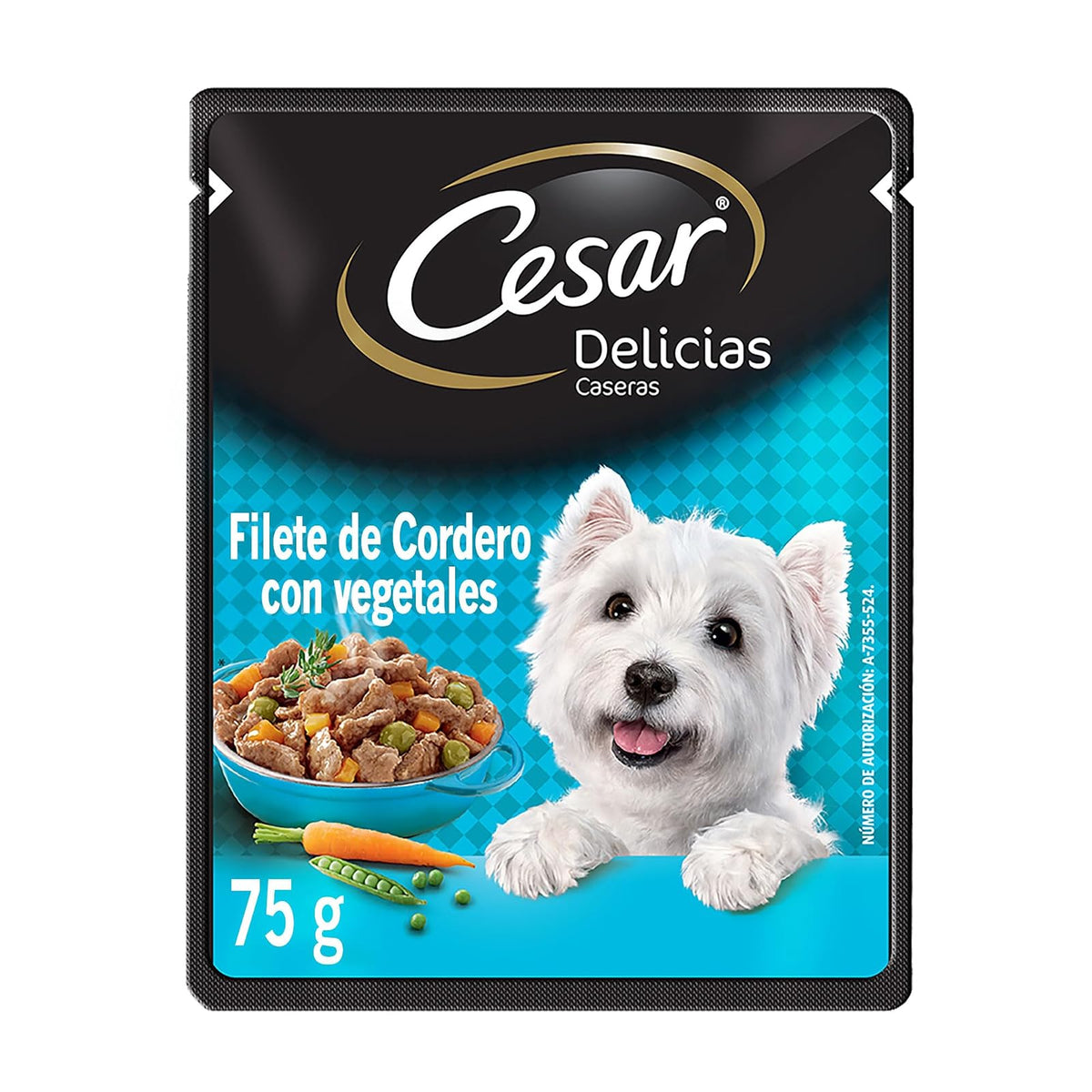 Cesar - Sobres de Alimento para Perros Adultos, Sabor Cordero y Vegetales, 75g c/u., Paquete de 24 Sobres