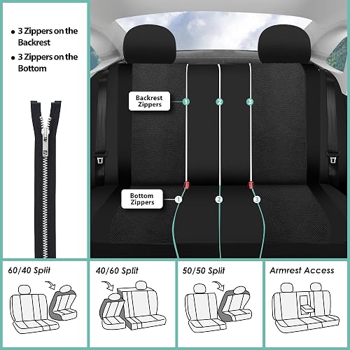 FH GROUP Universal Fit Full Set Sports Fabric Car Seat Cover with Airbag & Split Ready, (Black) (FH-FB070115, Fit Most Car, Truck, SUV, or Van)