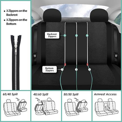 FH GROUP Universal Fit Full Set Sports Fabric Car Seat Cover with Airbag & Split Ready, (Black) (FH-FB070115, Fit Most Car, Truck, SUV, or Van)
