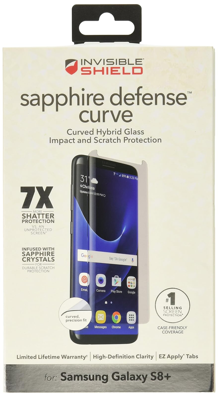 ZAGG InvisibleShield Sapphire Defense Hybrid Glass Protector de pantalla para Samsung Galaxy S8 Plus (G8ESDC-F00)