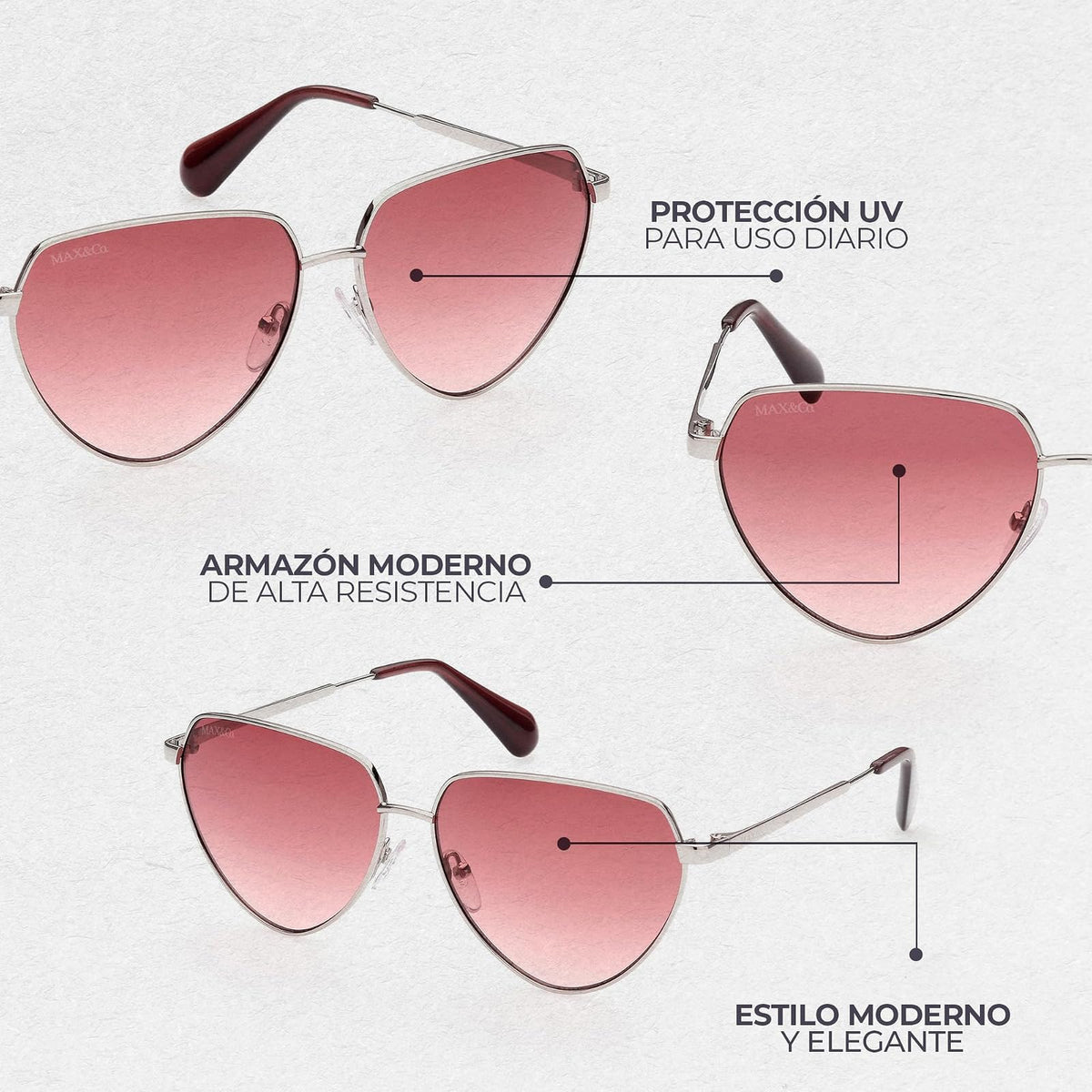 Max & Co Lentes de Sol MO0015 para Mujer Color Paladio Brillante, Armazón Metálico Galvanizado, Micas Degradadas y Protección UV Nivel 2