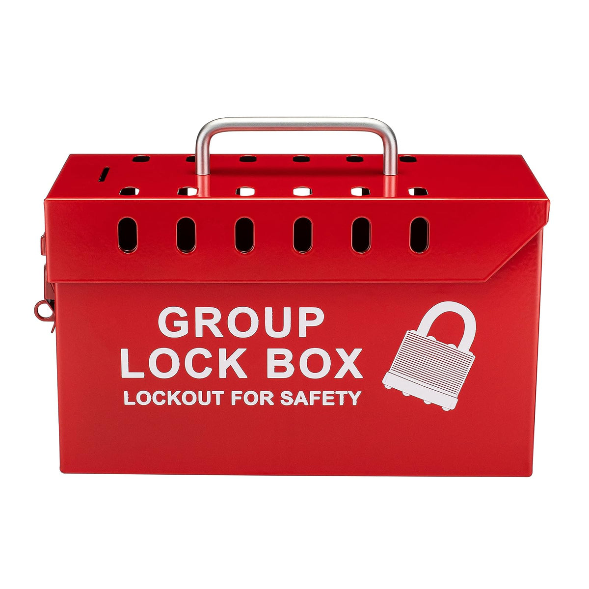Zing Green Products 7299R-UN - Caja portátil de acero para etiquetar con bloqueo grupal, caja de bloqueo acepta hasta 13 candados, 10 x 6 x 4 pulgadas, rojo