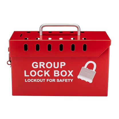 Zing Green Products 7299R-UN - Caja portátil de acero para etiquetar con bloqueo grupal, caja de bloqueo acepta hasta 13 candados, 10 x 6 x 4 pulgadas, rojo