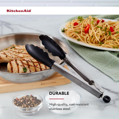 KitchenAid - Pinzas de acero inoxidable con punta de silicona, color negro, 9 pulgadas