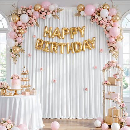 Joydeco - Cortinas de Fondo Blanco para Bodas, Fiestas, Cortinas de telón de Fondo para decoración de Boda, cumpleaños, Tela de poliéster sin Arrugas, 5 pies x 10 pies, 2 Paneles con Bolsillos para