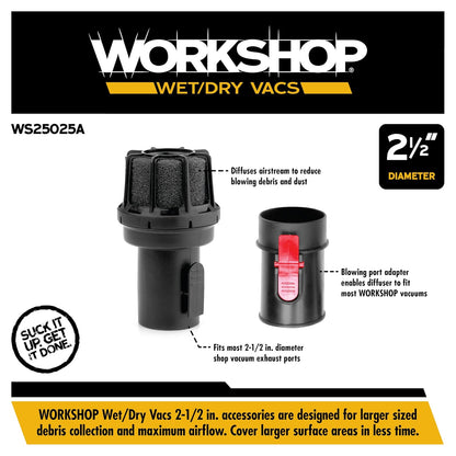 WORKSHOP Wet Dry Vacuum Muffler Diffuser WS25025A 2-1/2-Inch Muffler/Diffuser Shop Vacuum attachment For Shop Vacuums