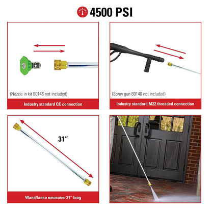 Simpson Cleaning 80479 Varita universal de lavado a presión de 31 pulgadas para uso en agua fría hasta 4500 PSI, plata