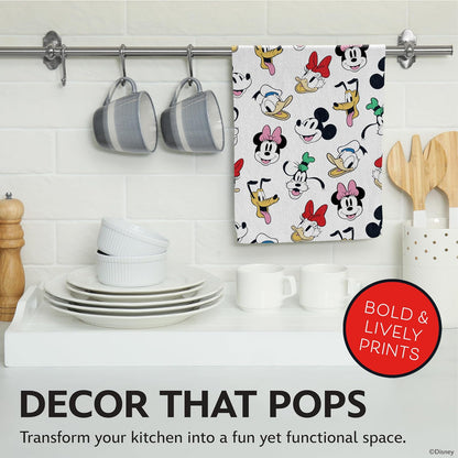 Disney - Juego de 2 toallas de cocina 100% algodón – Toallas de cocina suaves y absorbentes de 16 x 26 pulgadas, diseños de Mickey, Minnie y Stitch – Duraderas, lavables a máquina (Mickey & Friends