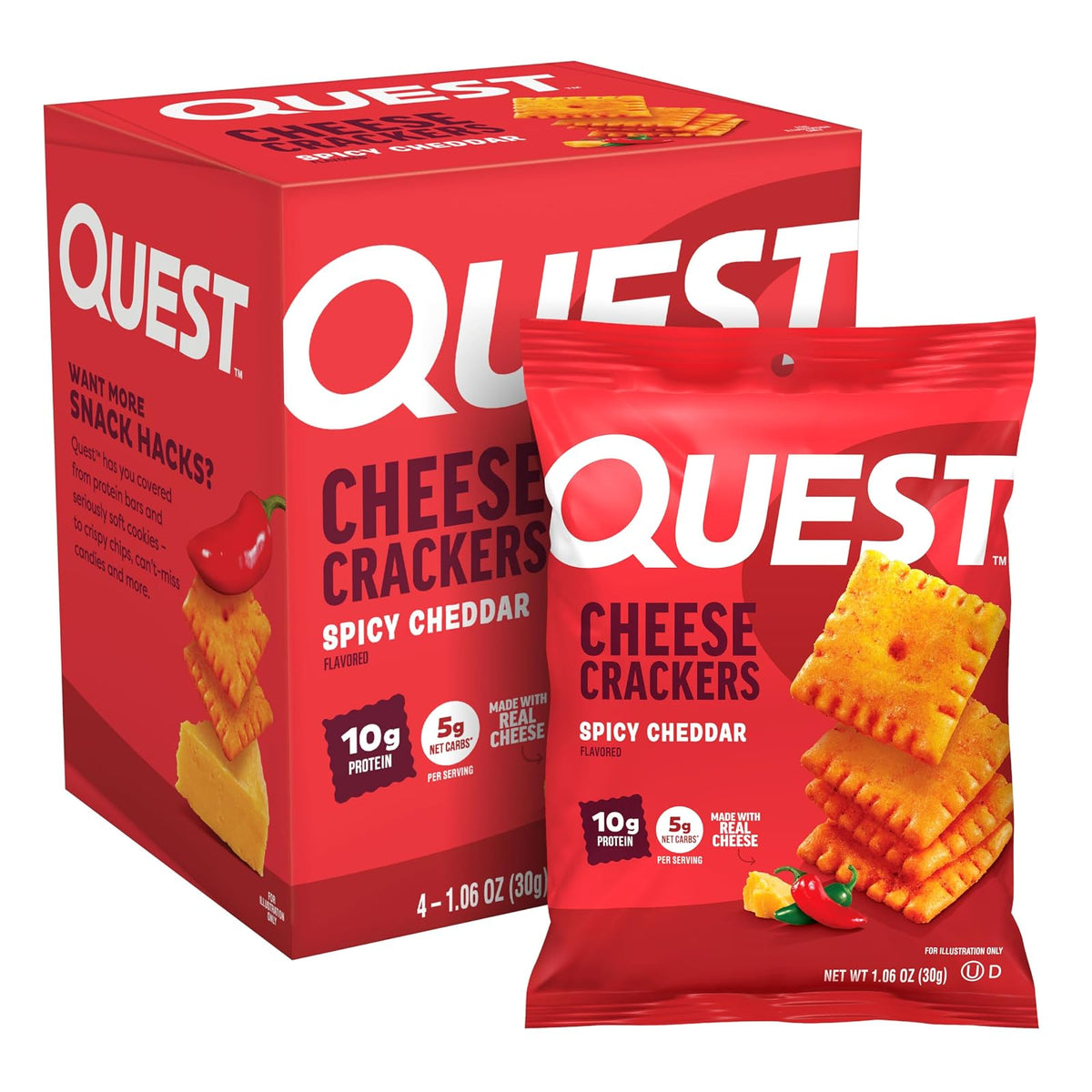 Quest Crackers Sabor Queso Cheddar, Alto en Proteína, Caja con 4 - Spicy Cheddar