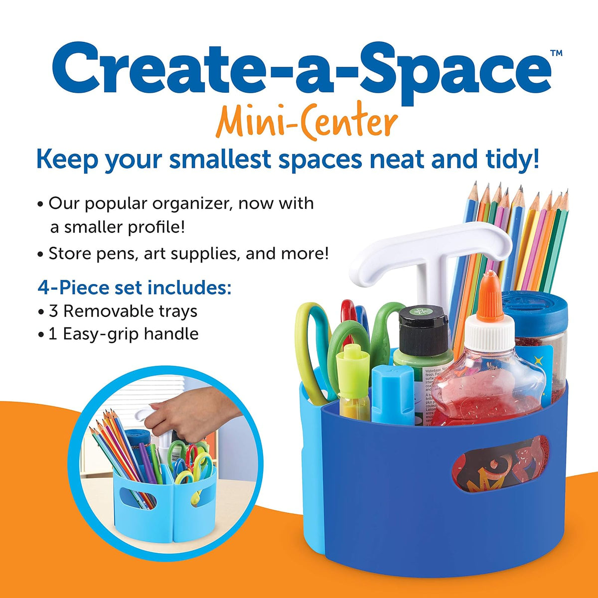 Learning Resources Create-a-Space - Mini Centro de Almacenamiento, Color Azul, para Manualidades, Espacio para Hacer Espacio, Organizador de Profesores, Accesorios para el hogar, Juego de 4 Piezas