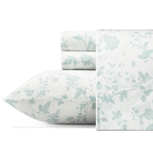 Laura Ashley Garden Palace Cotton Sateen Sheet Set, Queen, Pastel Blue