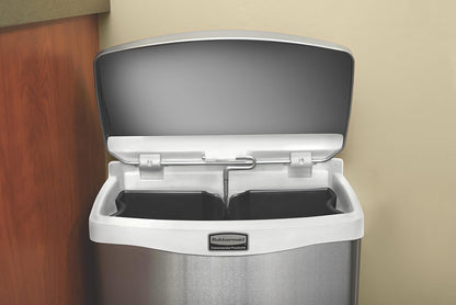 Rubbermaid Commercial Slim Jim Papelera frontal de pie, de acero inoxidable, Forro para basurero, blanco/blanco (White Trim), 13 Gallon