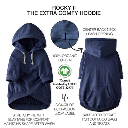 pet passion Rocky II - Sudadera con Capucha Extra cómoda, algodón orgánico y poliéster Reciclado para Perros pequeños, medianos, Grandes, Azul Marino, Talla M