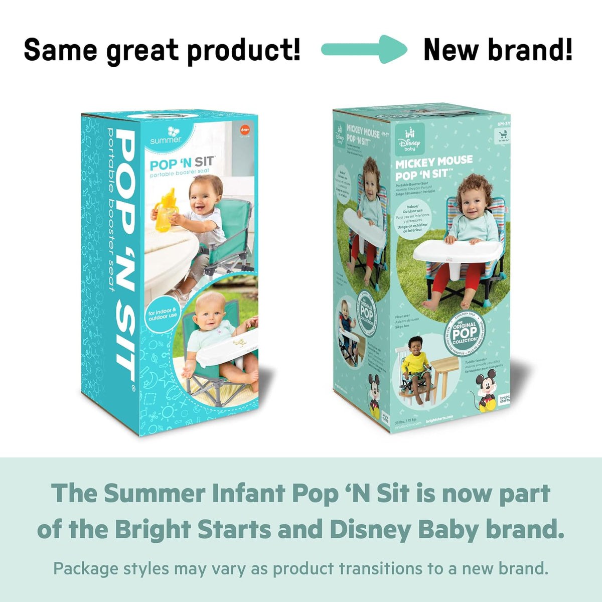 Asiento elevador portátil Pop 'N Sit Disney Princesa Ariel de Bright Starts, Uso Interior/Exterior, Asiento para el Piso con Bandeja para Comer, Azul 6 meses - 3 años