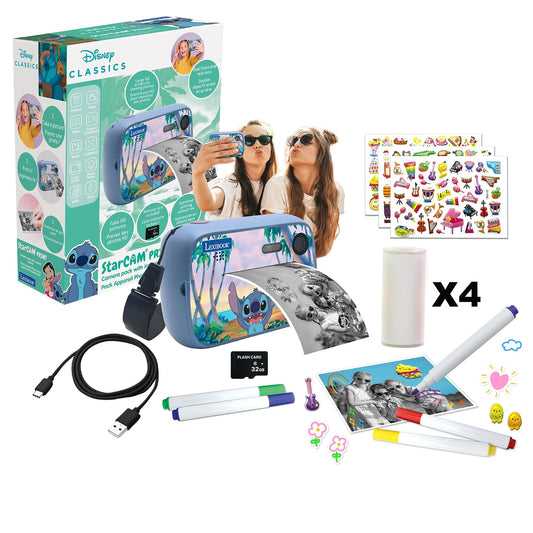 Lexibook, Disney Stitch, StarCAM Print, Pack de cámara con Impresora instantánea, función de Foto y vídeo, Tarjeta SD de 32 GB y Kit de personalización de Fotos Incluido, DJ150D