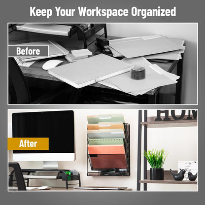 Betesh Mind Reader 5-Tier Vertical File Storage, Desktop Organizer, Wall Mount, Office, Metal Mesh, 12.75" L x 4" W x 16" H, Black