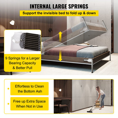 VEVOR Kit de Mecanismo de Montaje en Pared con Resorte, Capacidad de Carga de 450 kg, Kit de Bricolaje, Soporte de Cama para Cama Murphy de 1,2 a 1,8 m de Ancho, Cama King Vertical, Blanco