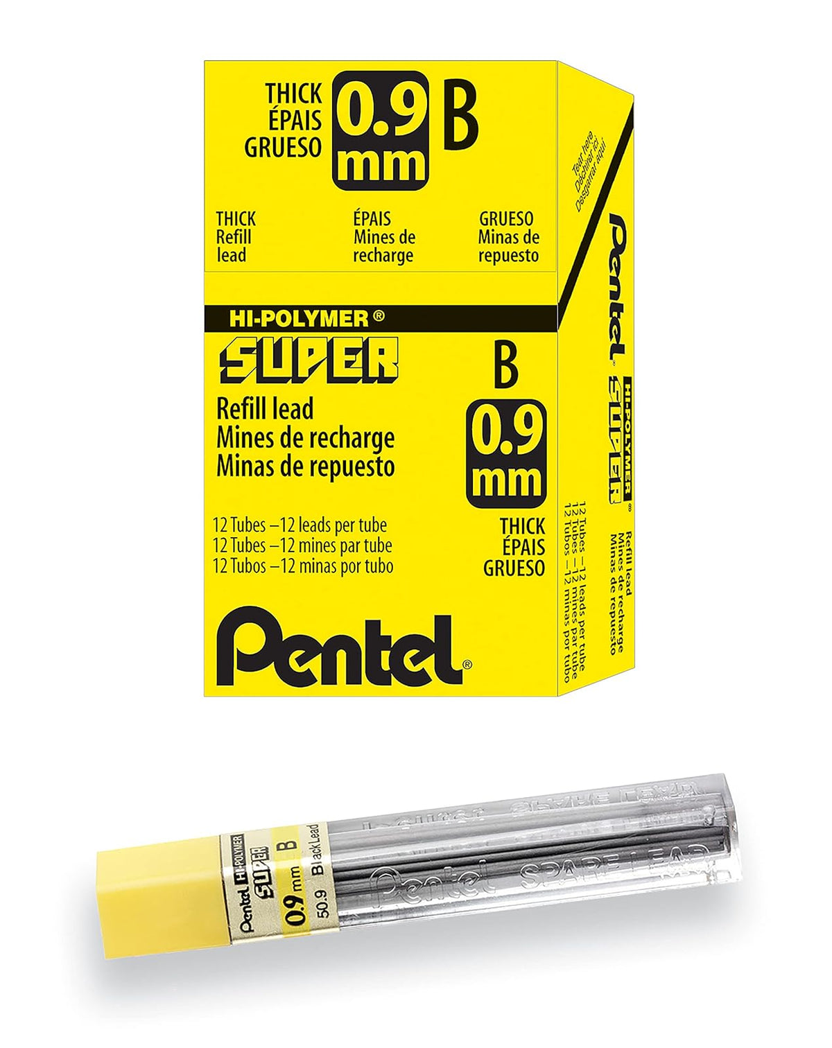 Pentel Super Hi-Polymer Mina de Repuesto para Lápiz Mecánico - 12 Unidad (Paquete de 1) - B Lead