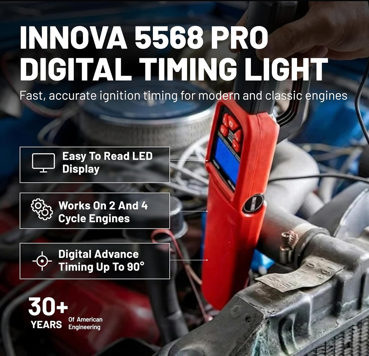Innova 5568 Pro - Luz de Sincronización Digital con Avance, LED y Tacómetro para Motores 2 y 4 Ciclos