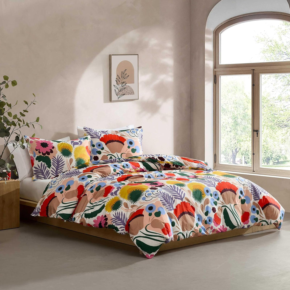 Marimekko - Juego de Funda de edredón matrimonial/Queen, Ropa de Cama Reversible de percal de algodón con Fundas a Juego, decoración Floral para el hogar (Ojakellukka Multicolor, matrimonial/Queen)
