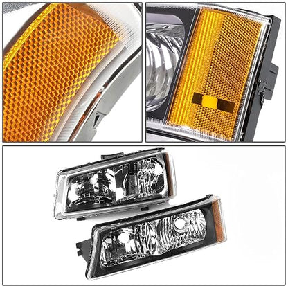 DNA Motoring HL-OH-CS03-4P-BK-AM Faros Delanteros Negros Ámbar para Chevy Silverado 2003-2006