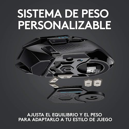Logitech G502 Lightspeed Mouse Inalámbrico Gamer, Hero 25K, 25,600 dpi, RGB, Peso Reducido, 11 Botones Programables, Batería de Larga Duración, con POWERPLAY, PC, Color Negro