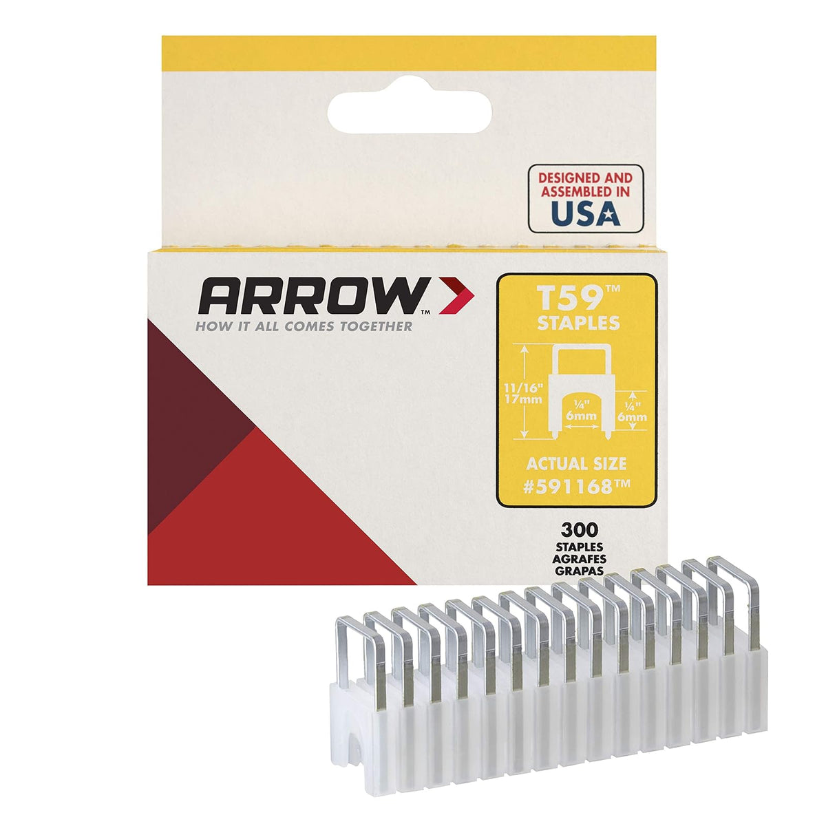 Arrow 591168 - Grapas aisladas de acero auténtico T59 de 1/4 pulgadas por 1/4 de ancho de corona para cable y cableado, transparente, 300 unidades