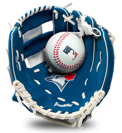 Franklin Sports MLB Set de Guante y Pelota de Teeball Infantil, 9.5 Pulg - Azulejos de Toronto