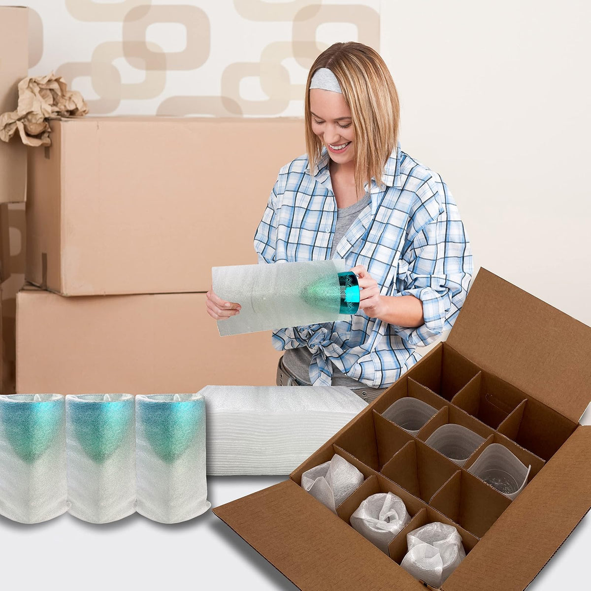 UBOXES Bolsas de espuma de 7 x 11-7/8 pulgadas para vasos (paquete de 25) protegen los platos