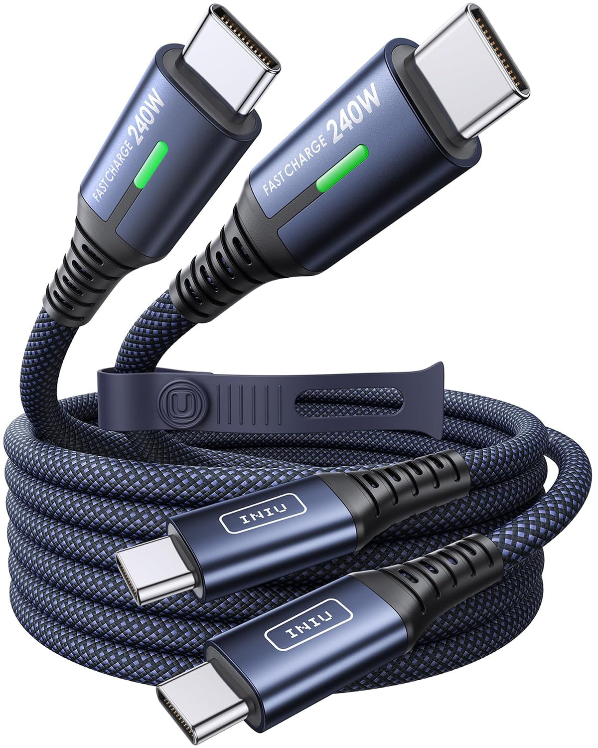 Cable INIU USB-C a USB-C 240W Trenzado de Carga Rápida - Azul - 6.6ft+6.6ft