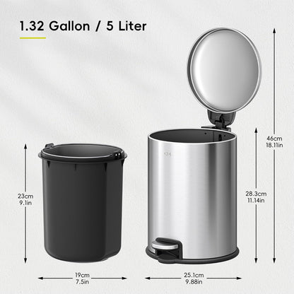 EKO Serene Bote de Basura Baño 5L con Tapa y Cubeta Extraíble