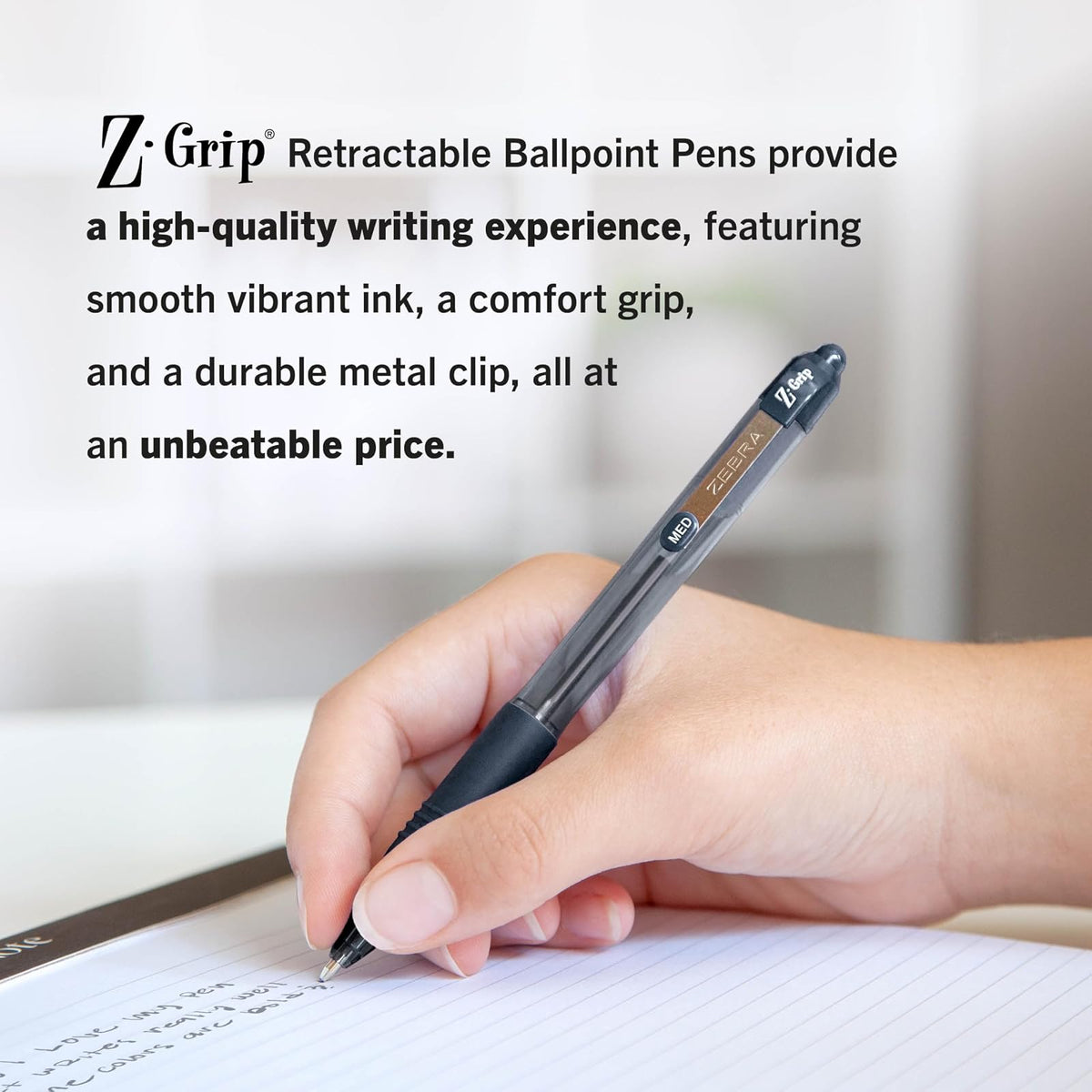 ZEBRA Z-Grip Retractable Ballpoint Pen, 1.0mm, Black Ink, 18 Pack (22218)