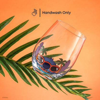 JoyJolt Disney Stitch Tonly Sips - Vasos para beber sin tallo, tazas de vidrio de lágrima de 19 onzas, juego de 4 vasos de vidrio, cosas de puntada, regalos de Lilo y puntada, regalos de Disney para