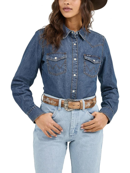Wrangler Camisa Manga Larga Retro de Algodón para Mujer, Multicolor, XS