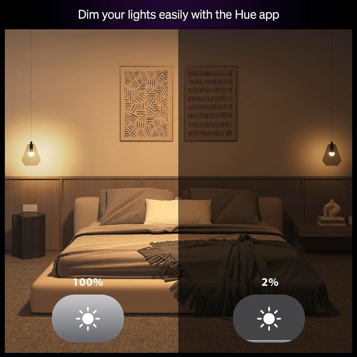 Philips Hue Foco LED inteligente esencial A19, Ambientación blanca y de color, base E26, 8.8W, 2200K-6500K, 800 lúmenes, regulable, funciona con Alexa, Google y Apple Home, paquete de 2