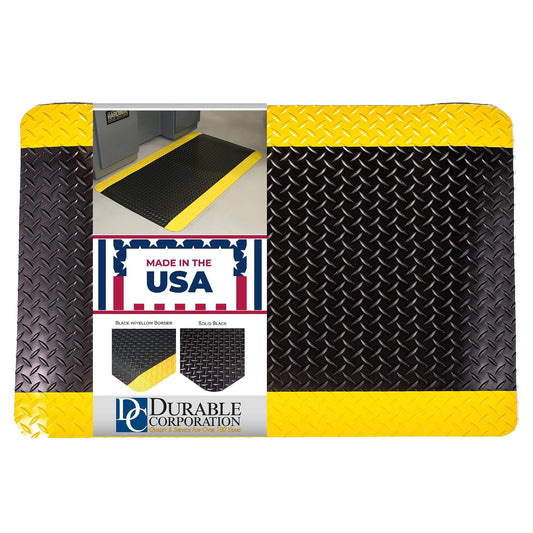 Durable Corporation -442S35BKY - Tapete de Vinilo con diseño de Diamantes, 3 x 5 pies, Color Negro con Borde Amarillo