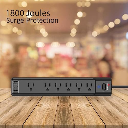 Smartbitt Supresor de Picos de Voltaje - Protector contra sobretensiones, 6 Contactos y 3 Puertos USB Tipo A
