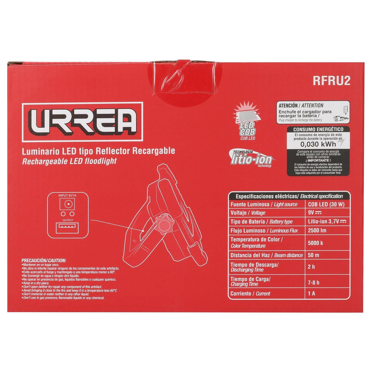 Urrea Herramientas RFRU2 Urrea Reflector recargable, 2500lm, 30W, pack of/paquete de 1