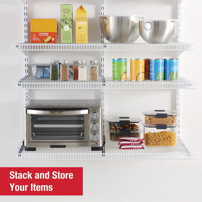 Rubbermaid Sistema de estantería de organización de despensa de 36 pulgadas, montaje directo en pared, 4 estantes y kit de herramientas de montaje incluido sistema de estantería de alambre blanco para