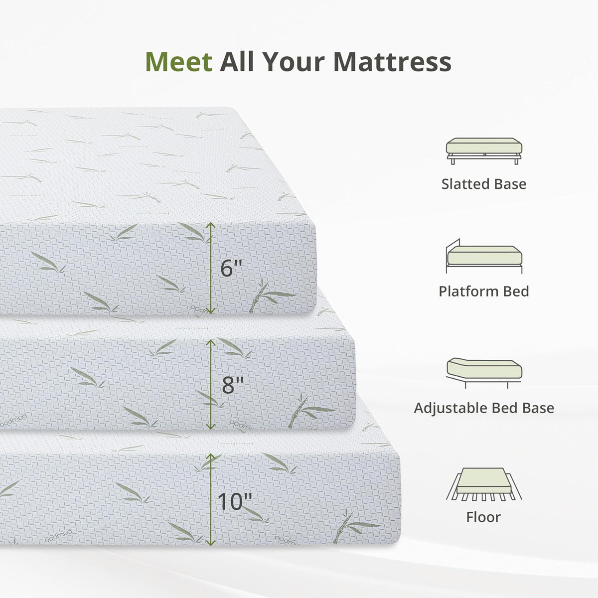 EGOHOME Colchón de tamaño Individual de 8 Pulgadas, Espuma viscoelástica de Gel de té Verde refrescante para Alivio de presión, Soporte Medio Firme, sin Fibra de Vidrio, Cama en una Caja, Certificado
