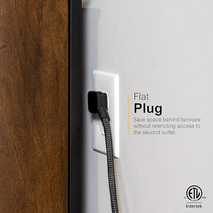 GE UltraPro Adapt Protector de sobretensiones de 5 Salidas con Puertos USB, 2 Puertos USB-A, 2.4A, Cable Trenzado de 3 pies, Protector de sobretensiones de 1780 Julios, Negro, 73777