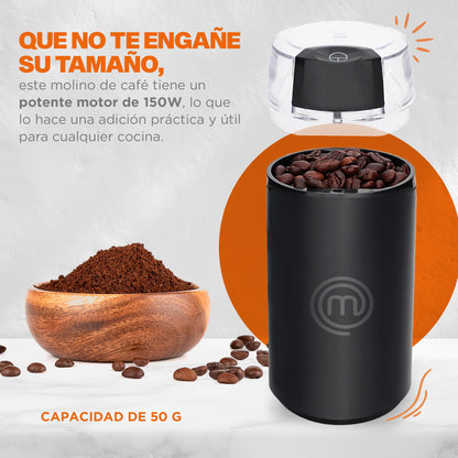 Hukën x MasterChef | Molino de Café y Especias Eléctrico Easy Grind 50 g | Molienda por Presión con Botón | Aspas de Acero Inoxidable | Motor 150 W | Compacto, Potente y Rápido