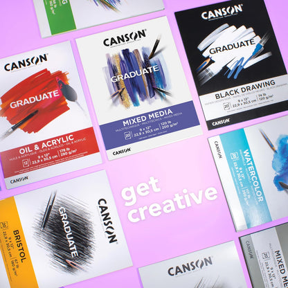 Canson Graduate - Bloc de papel mixto de 28 x 35 cm | Almohadilla plegable, 20 hojas (120 lb/200 g) de papel de artista para adultos y estudiantes, para acuarelas, marcadores
