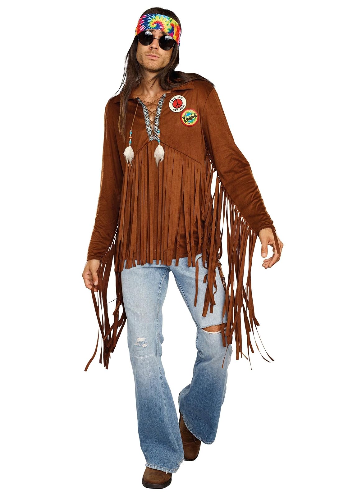 Dreamgirl Adult Mens Hippie Costume, 60s Rock Star Hippie Dude Halloween Costume