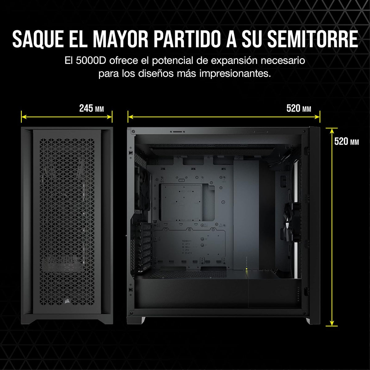 Corsair 5000D Airflow Caja de PC ATX de Torre Media - Negro | Vidrio Templado, 2x Ventiladores de 120 mm Incluidos, Sistema de Gestión de Cables RapidRoute